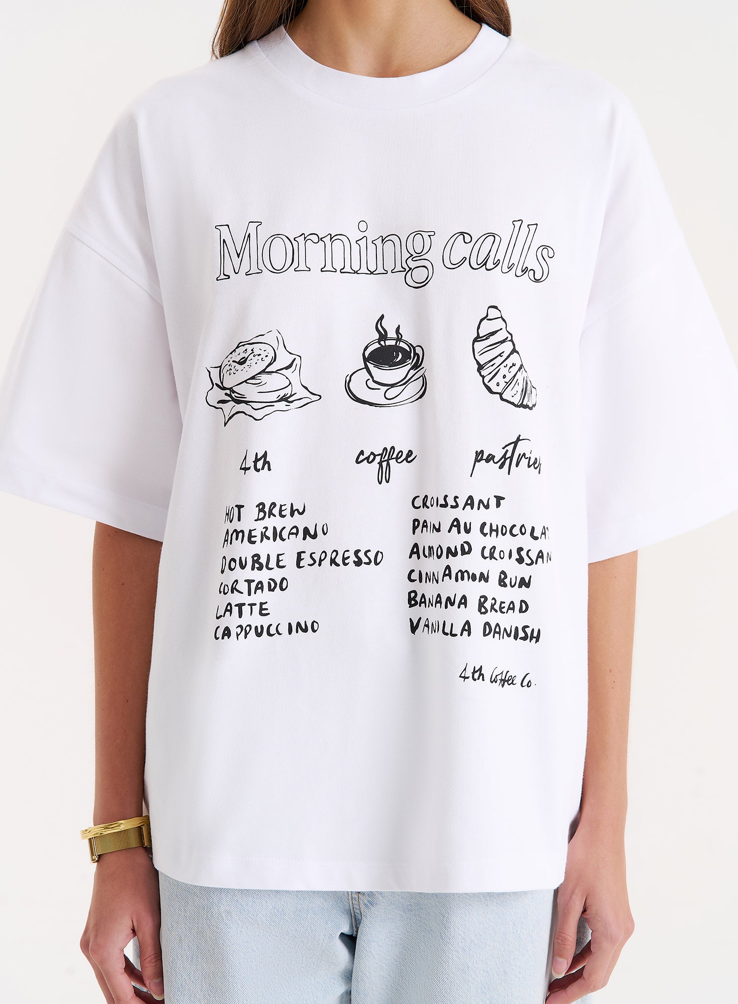 White Breakfast Illustration Oversized T-Shirt
